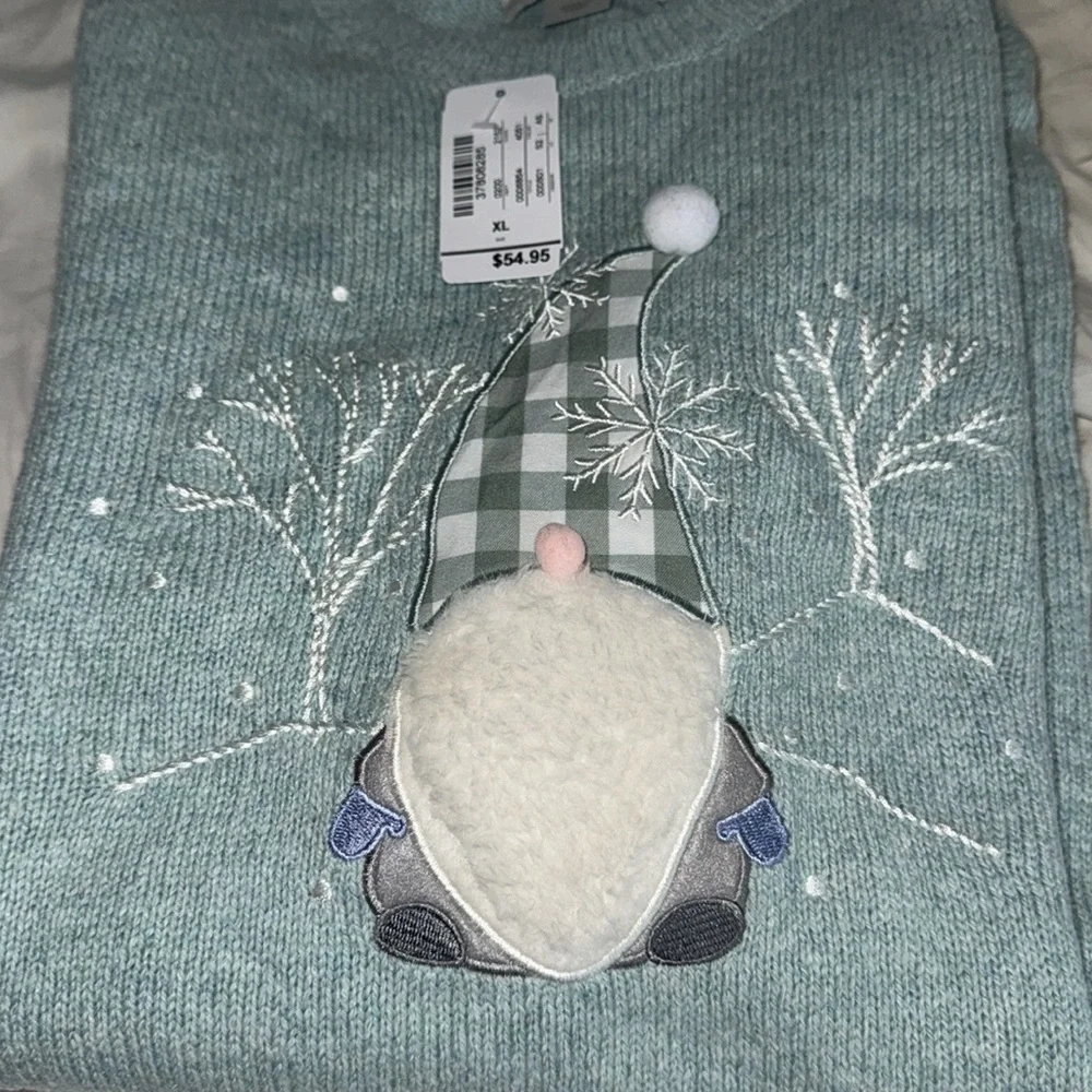 Christopher & Banks Woman’s Holiday Gnome Sweater‎ Crew Neck Long Sleeve NWT XL